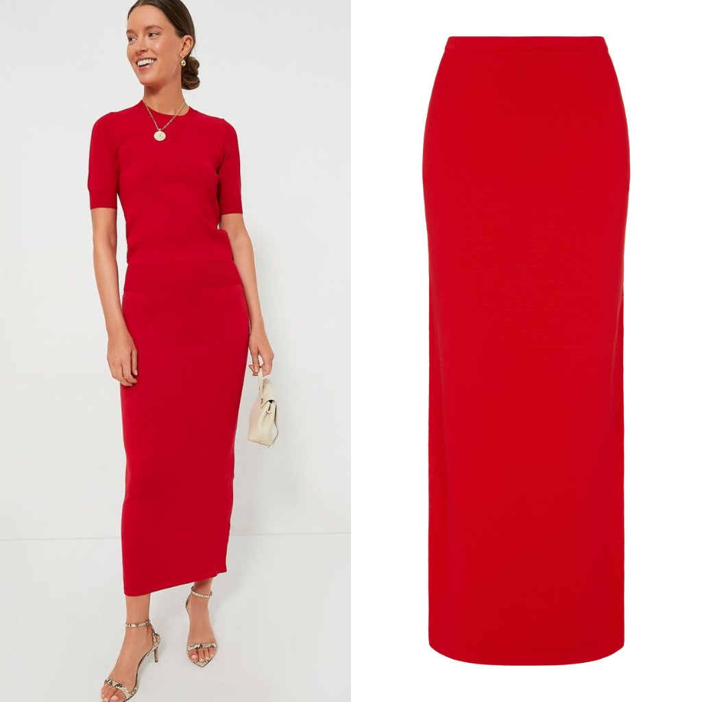Aexae Red Knit Maxi Skirt Size S Nwt Luxury Ribbed Stretch Skirt